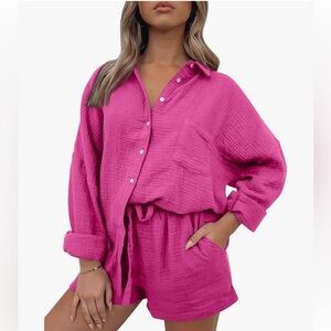 Matching button up shirt and short set